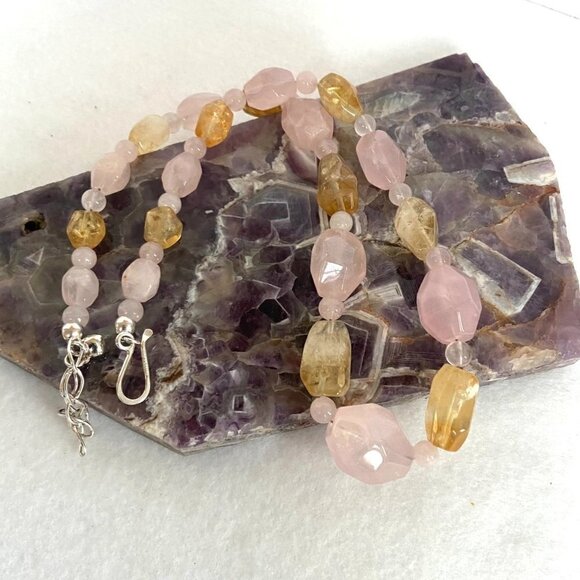 Jay King DTR Sterling Silver 925 Rose Quartz & Citrine Beaded Necklace 18"-21" - Picture 2 of 16